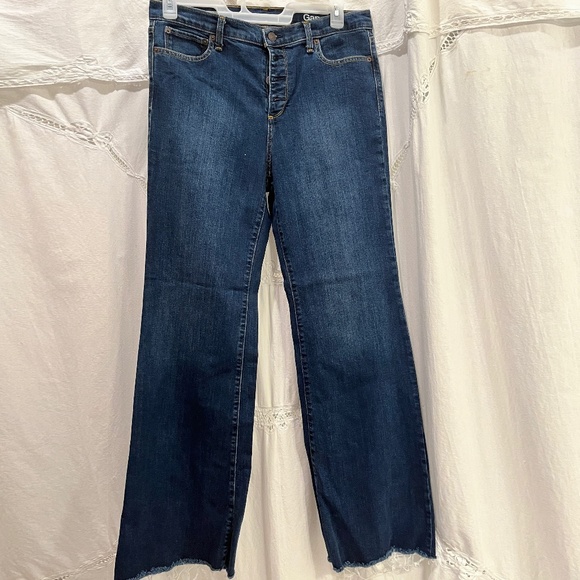 Gap 1969 Women’s Authentic Flare High Rise Raw Hem Button Fly Jeans 32R - Picture 1 of 4